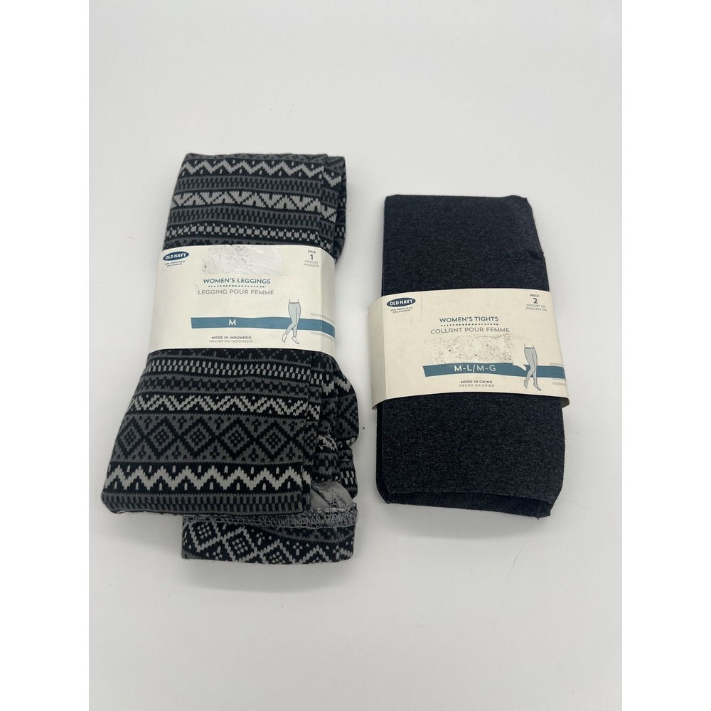 Old Navy Women's Leggings Bundle M/M-L New Fair Isle Black Gray‎ Cozy